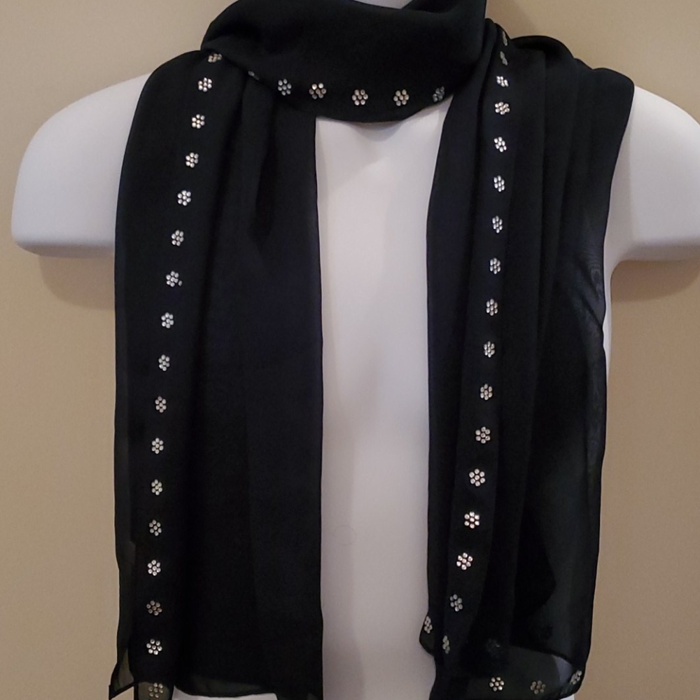 Black Scarf with Silver Design